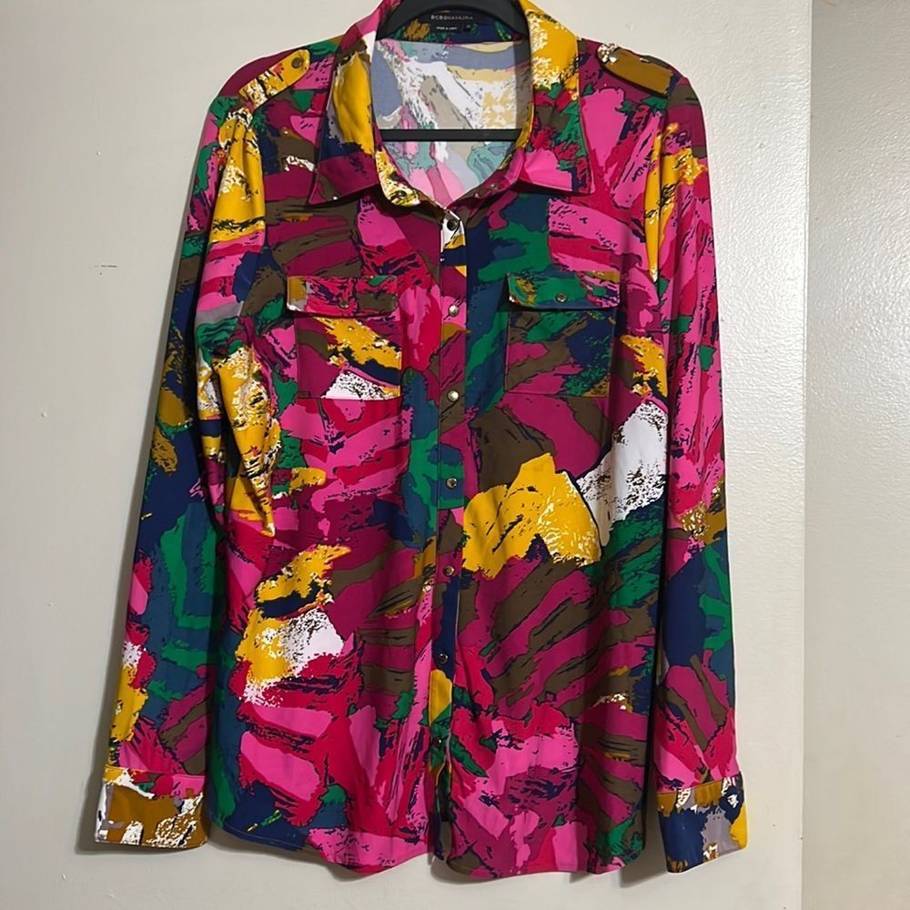 BCBGMAXAZRIA multicolor button down top